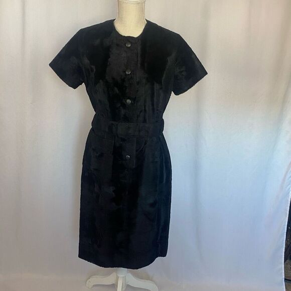 Rare Vintage VTG 1960s 60s Black Faux Fur Mod Mini Dress Button Up Women’s - Picture 13 of 14